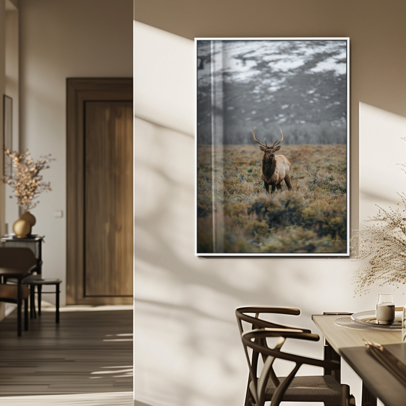 MGV-FP-48X32-3P - Wild Elk Wall Art Canvas Print, Framed Mountain Wilderness Art Picture Print, Majestic Animal Perfect Rustic Lodge Decor Artwork