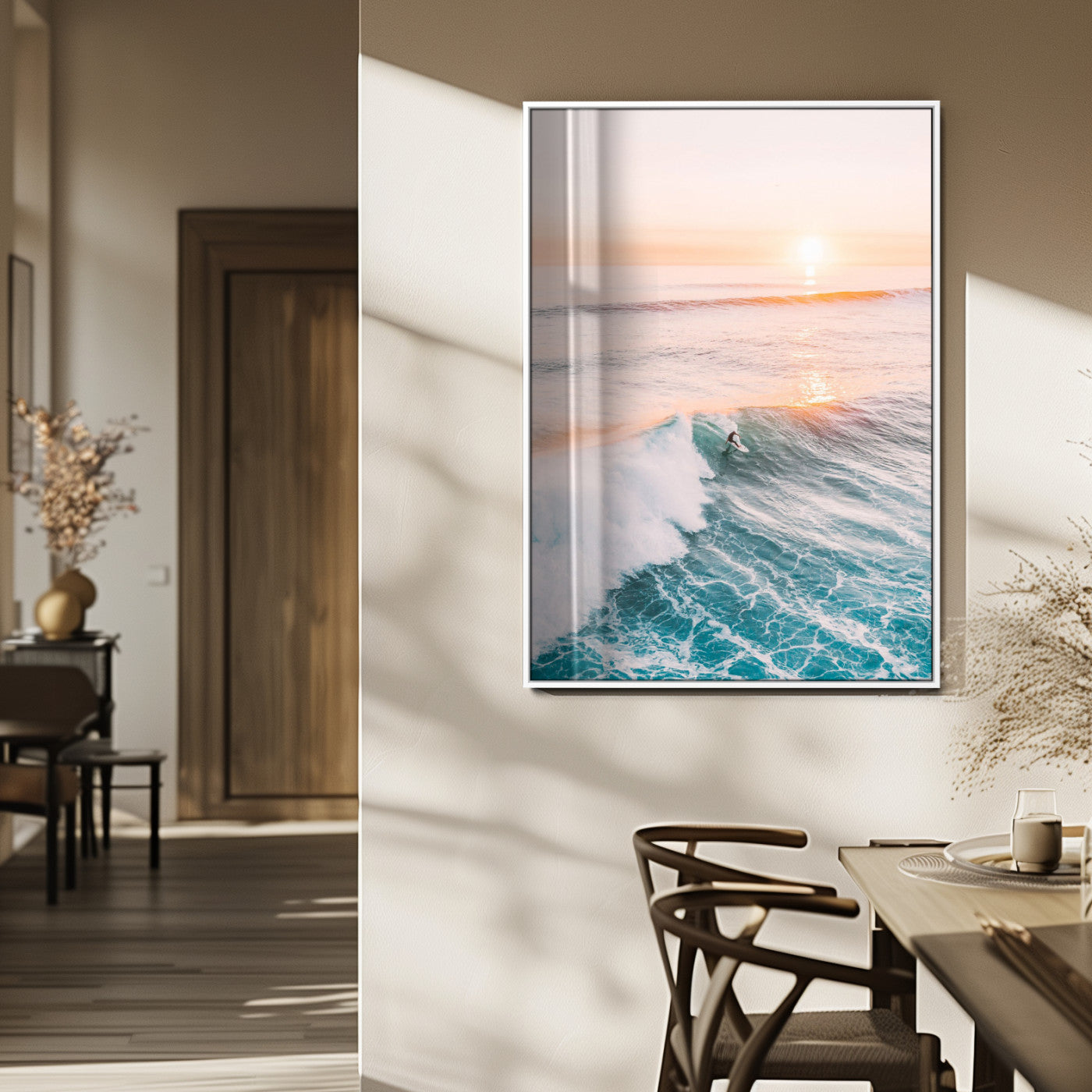 Pastel Ocean Wall Art Canvas Print for Home Decor, Framed Nautical Art Canvas Print