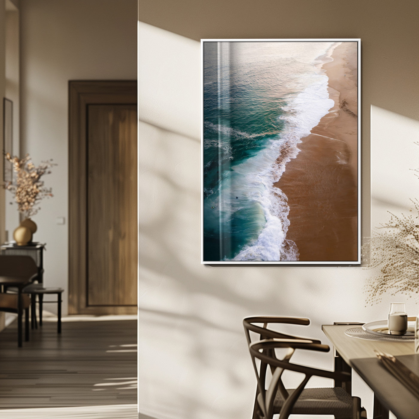 MGV-FP-48X32-3P - Serene Ocean Waves Beach Wall Art – Coastal Nature Canvas Print, Wrapped Canvas for Relaxing Decor in Living Room, Bedroom, Office