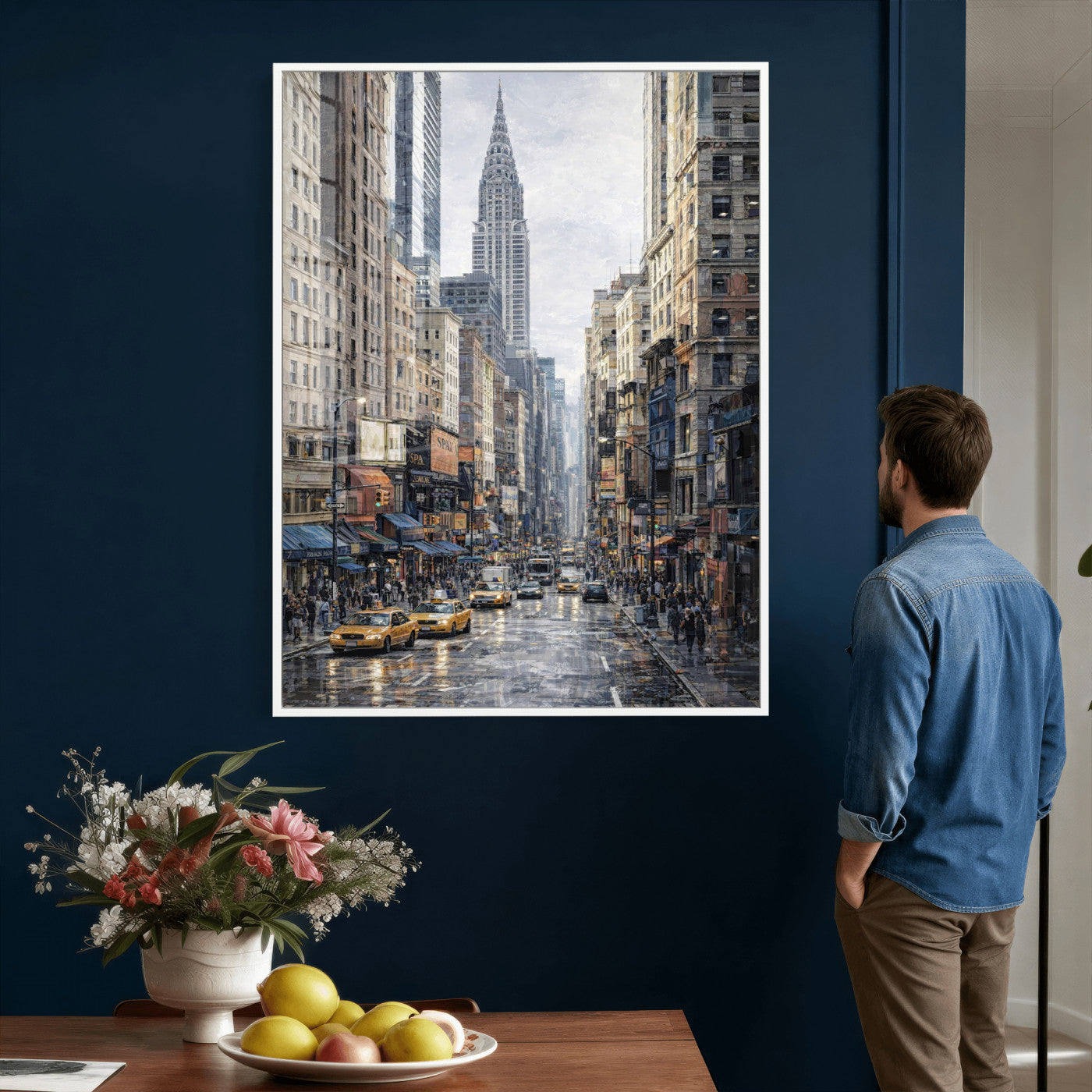 37693299-MGV-CV-24X36 - Chrysler Building New York Wall Art Canvas Print, Abstract NYC Street Painting Canvas Print, Modern Manhattan City Artwork for Living Room Decor