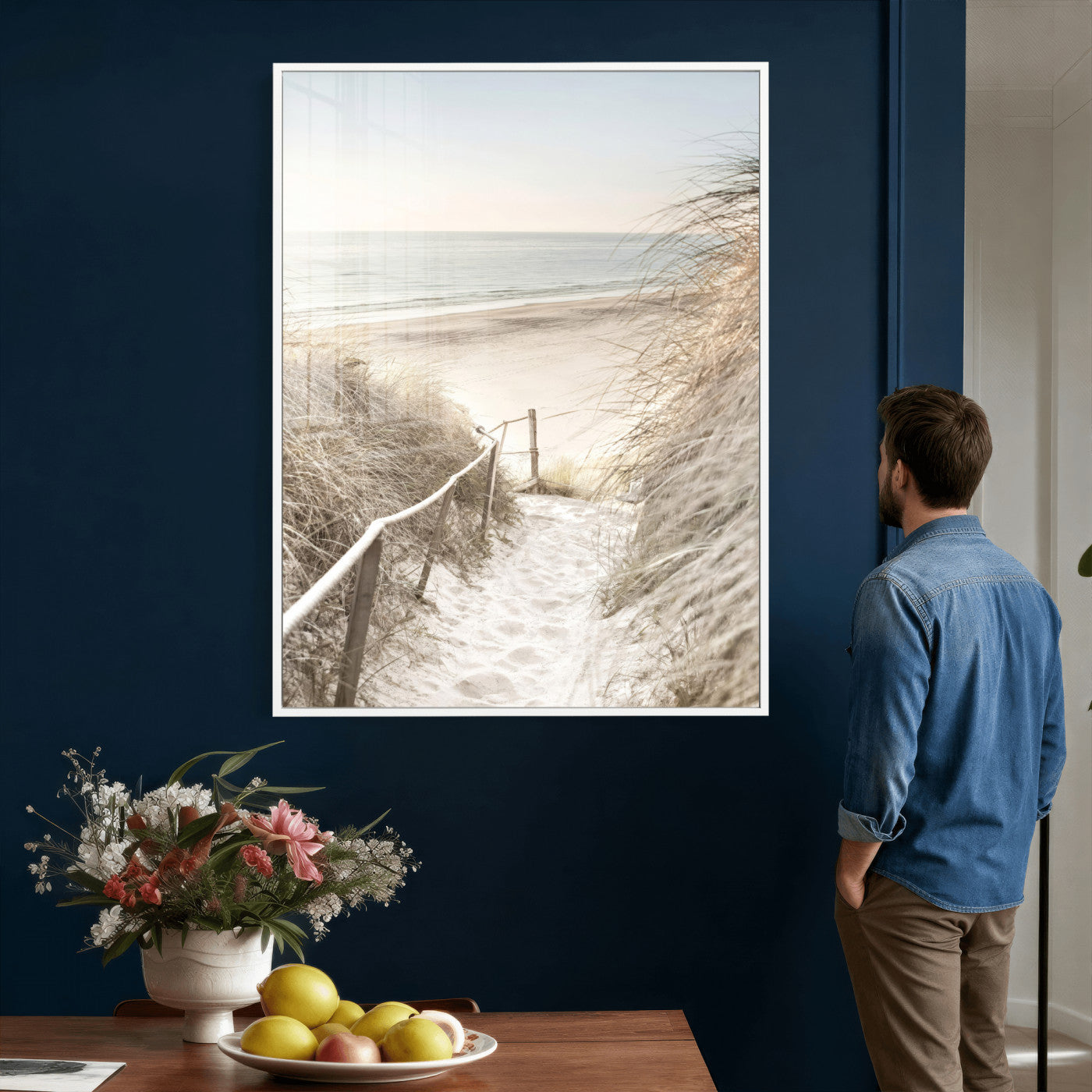 58415953-MGV-CV-24X36 - Coastal Beach Path Wall Art Canvas Print - Neutral Ocean Shore Landscape Artwork for Minimalist Home Decor