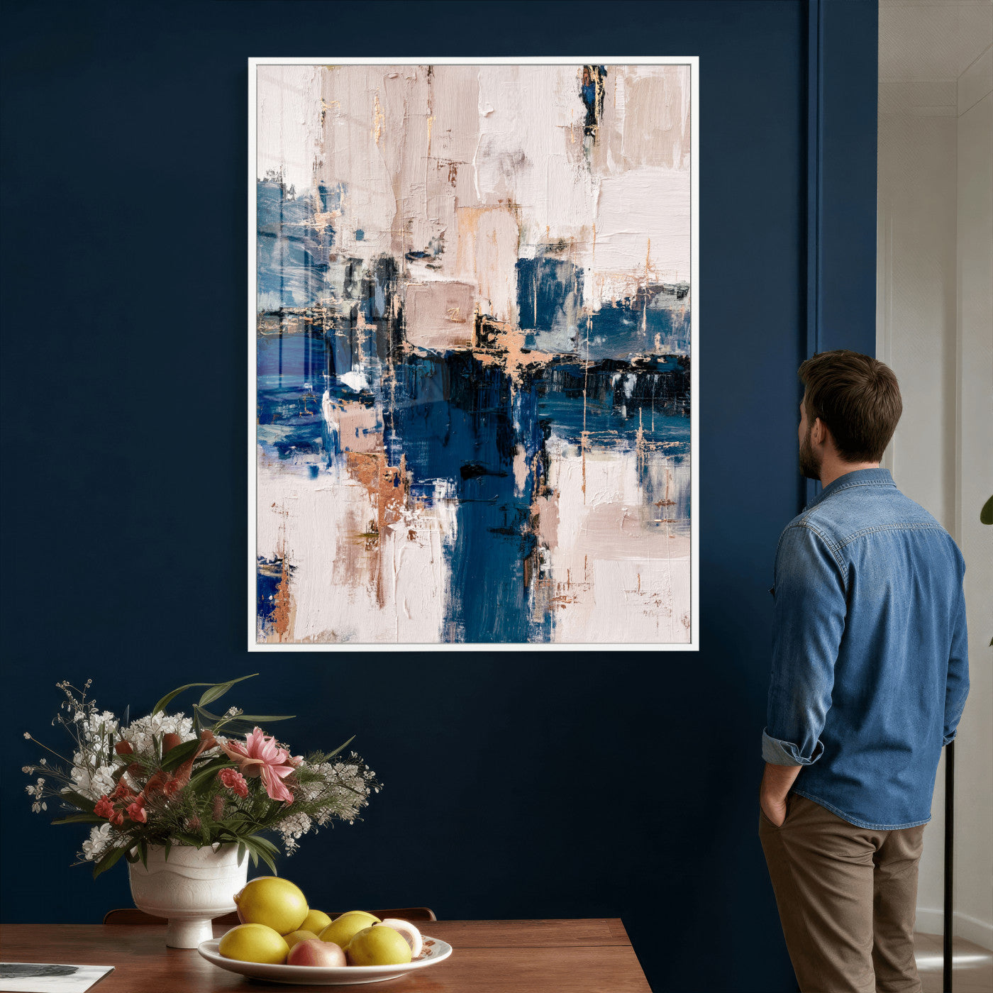 33344787-MGV-CV-24X36 - Abstract Navy Blue Wall Art Canvas Print