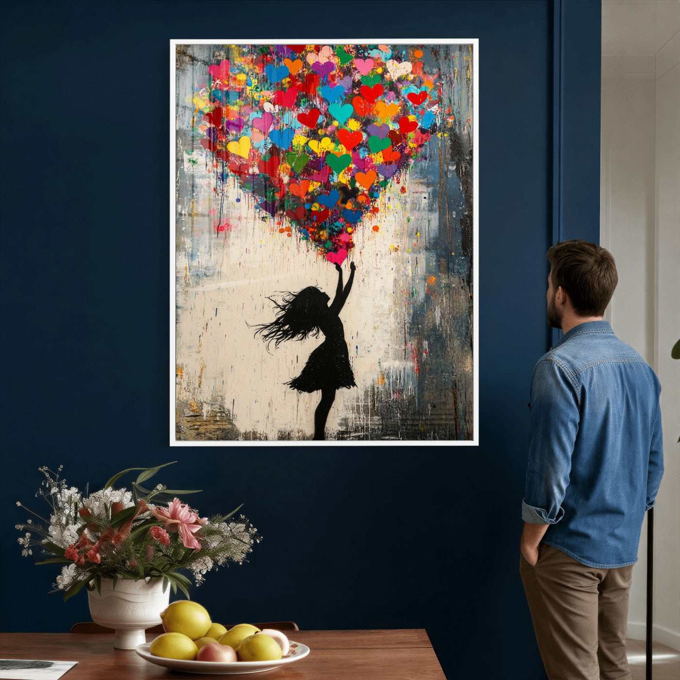 36253538-MGV-CV-24X36 - Banksy Street Art Canvas Wall Art, Girl Heart Balloons Banksy Style Print, Colorful Graffiti Love Decor, Urban Pop Art, Kids Room Inspirational Wall Art