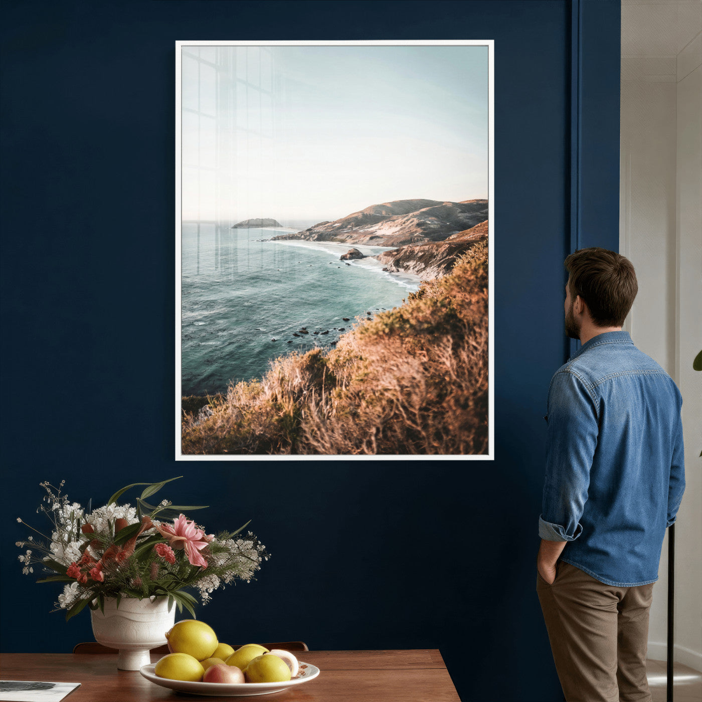 58099801-MGV-CV-24X36 - Coastal Cliffs Canvas Wall Art, Ocean Shoreline Photography Print, Teal Sea Landscape Decor, California Coast Art, Boho Beach House Wall Decor
