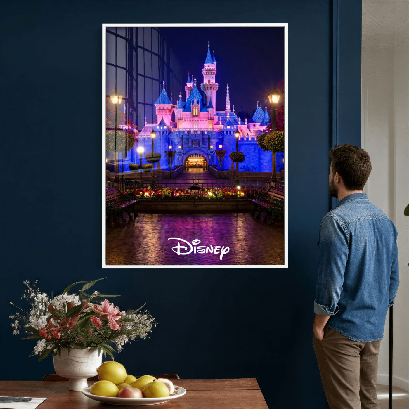 79435D-MGV-CV-24X36 - Disney Castle Wall Art – Framed Magic Kingdom Canvas Artwork, Fairytale Design, Kids Room Fantasy Decor for Home, Office