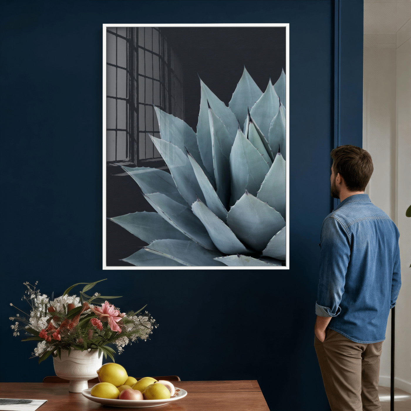 59803798-MGV-CV-24X36 - Agave Wall Art Canvas Print, Blue Green Succulent Botanical Framed Artwork, Minimalist Desert Plant Decor for Living Room Bedroom Office Bathroom