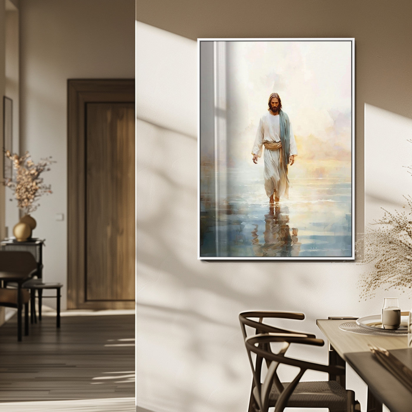 MGV-FP-48X32-3P - Jesus Walking on Water Wall Art Canvas Print, Christian Wall Art Print, God Jesus Print