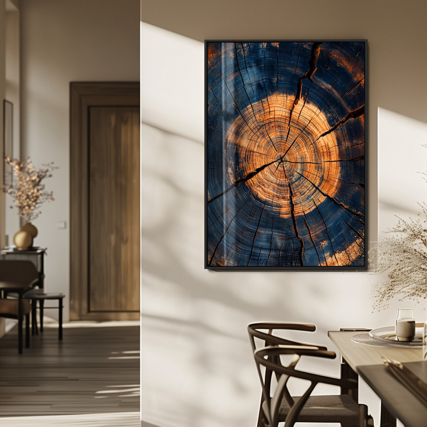 MGV-FP-48X32-3P - Tree Rings Wall Art Canvas Print, Framed Rustic Texture Art Picture Print, Wood Grain Perfect Rustic Industrial Decor Artwork