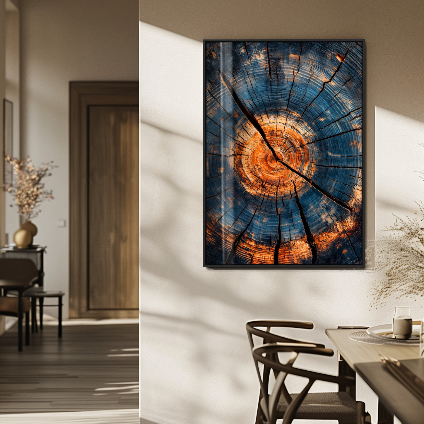 MGV-FP-48X32-3P - Tree Rings Wall Art Canvas Print, Framed Rustic Texture Art Picture Print, Wood Grain Perfect Rustic Industrial Decor Artwork