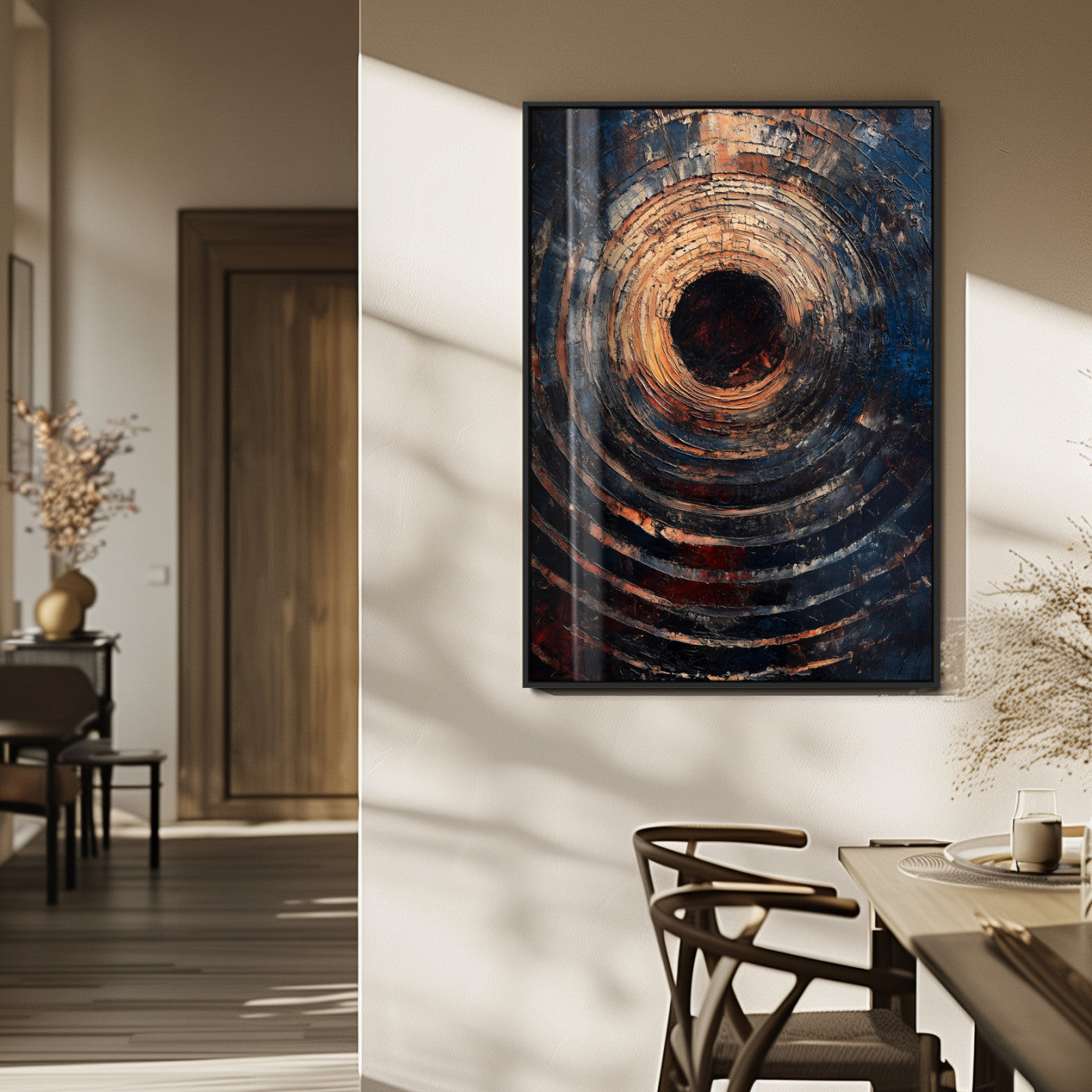 MGV-FP-48X32-3P - Textured Spiral Wall Art Canvas Print, Framed Abstract Void Art Picture Print, Wooden Vortex Perfect Modern Industrial Decor Artwork