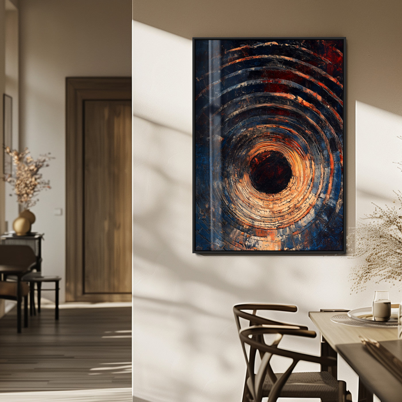 MGV-FP-48X32-3P - Textured Spiral Wall Art Canvas Print, Framed Abstract Void Art Picture Print, Wooden Vortex Perfect Modern Industrial Decor Artwork