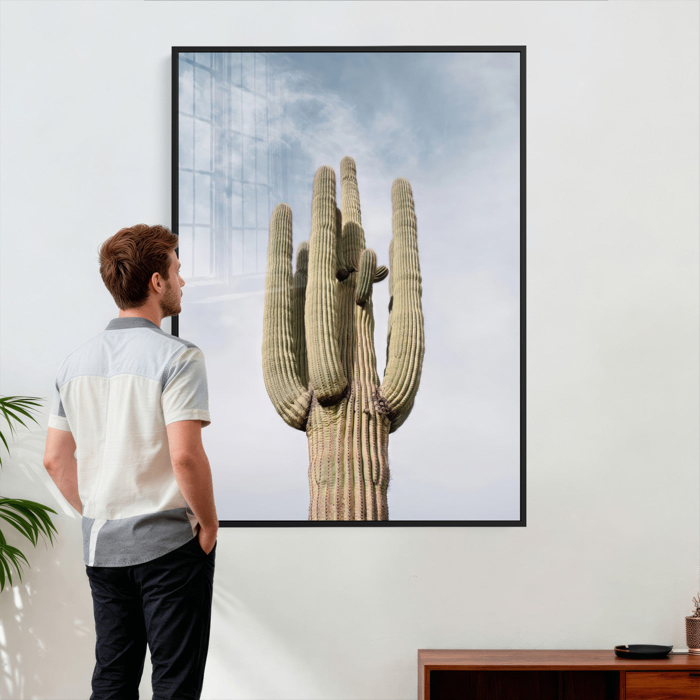 44868276-MGV-CV-24X36 - Desert Cactus Wall Art – Tall Spines Canvas Print, Arid Landscape & Blue Sky for Living Room or Southwest Outdoor Decor