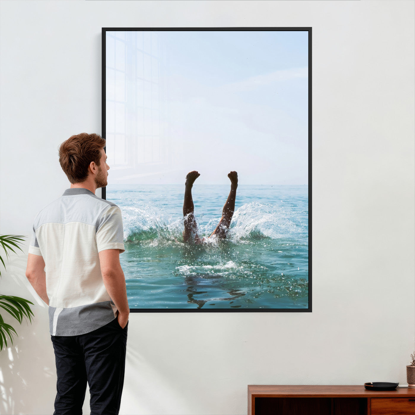 14351555-MGV-CV-24X36 - Splash Dive Wall Art – Ocean Waves Canvas Print, Summer Swim Adventure, Cool Blue Water for Living Room or Vacation Home Decor