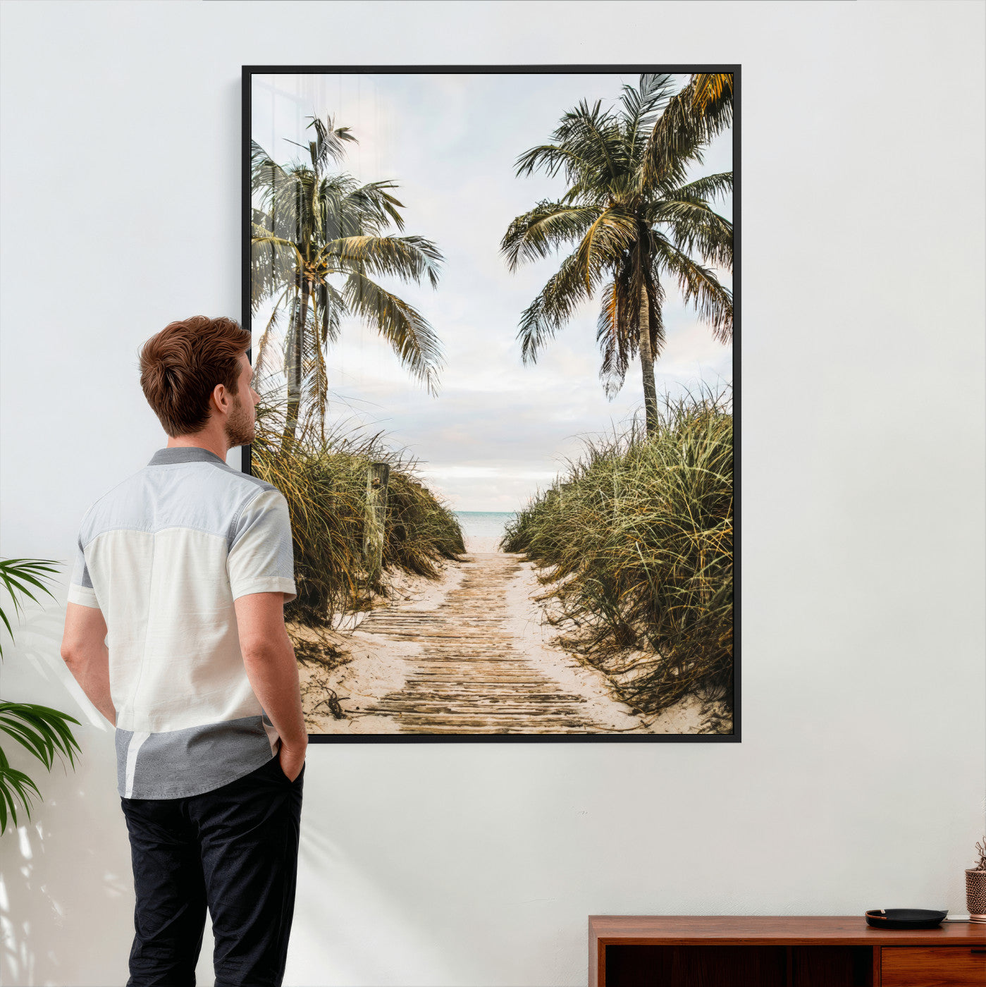 47319550-MGV-CV-24X36 - Tropical Palm Wall Art – Sandy Pathway Canvas Print, Ocean View, Coastal Breeze for Living Room or Beach House Decor