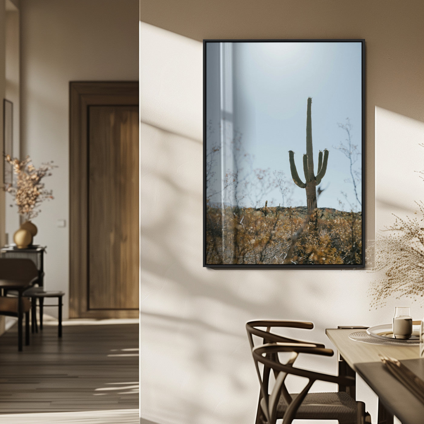 MGV-FP-48X32-3P - Saguaro Cactus Wall Art Canvas Print, Framed Desert Landscape Art Picture Print, Southwestern Aesthetic Perfect Southwestern Boho Decor Artwork