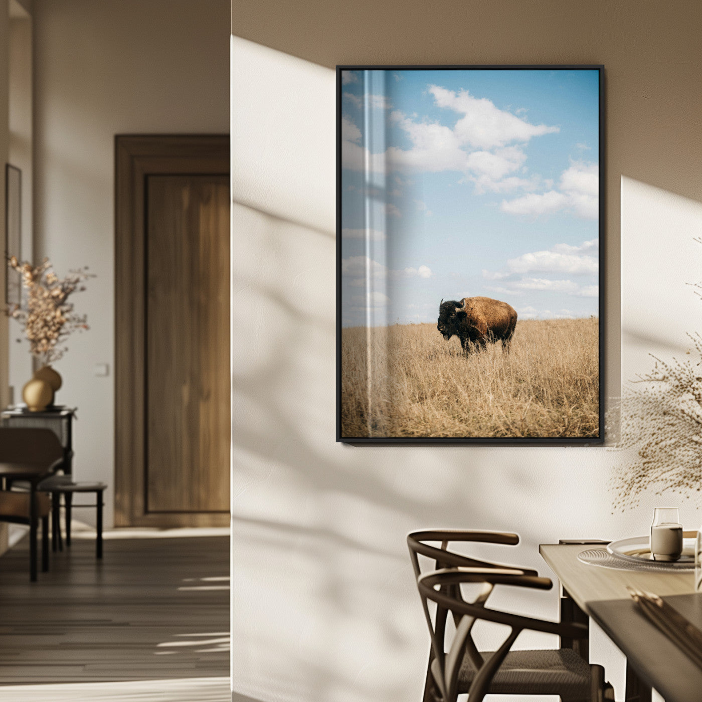 MGV-FP-48X32-3P - Bison Photography Wall Art Canvas Print, Framed Western Landscape Art Picture Print, Prairie Serenity Perfect Modern Ranch Decor Decor Artwork