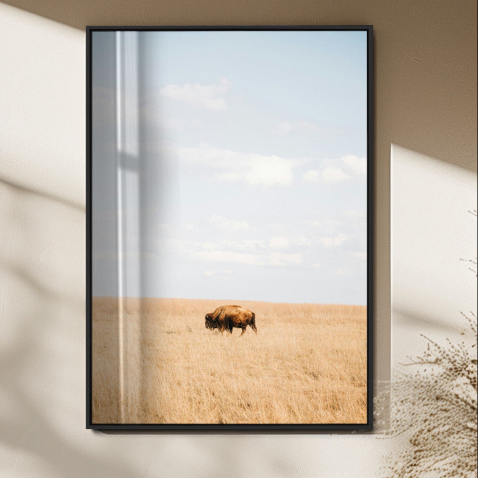 96766166-MGV-FP-48X32-3P_Black-Minimalist Nature Wall Art Canvas Print – Framed Bison Grassland Open Field Nature Scene Artwork for Home Office