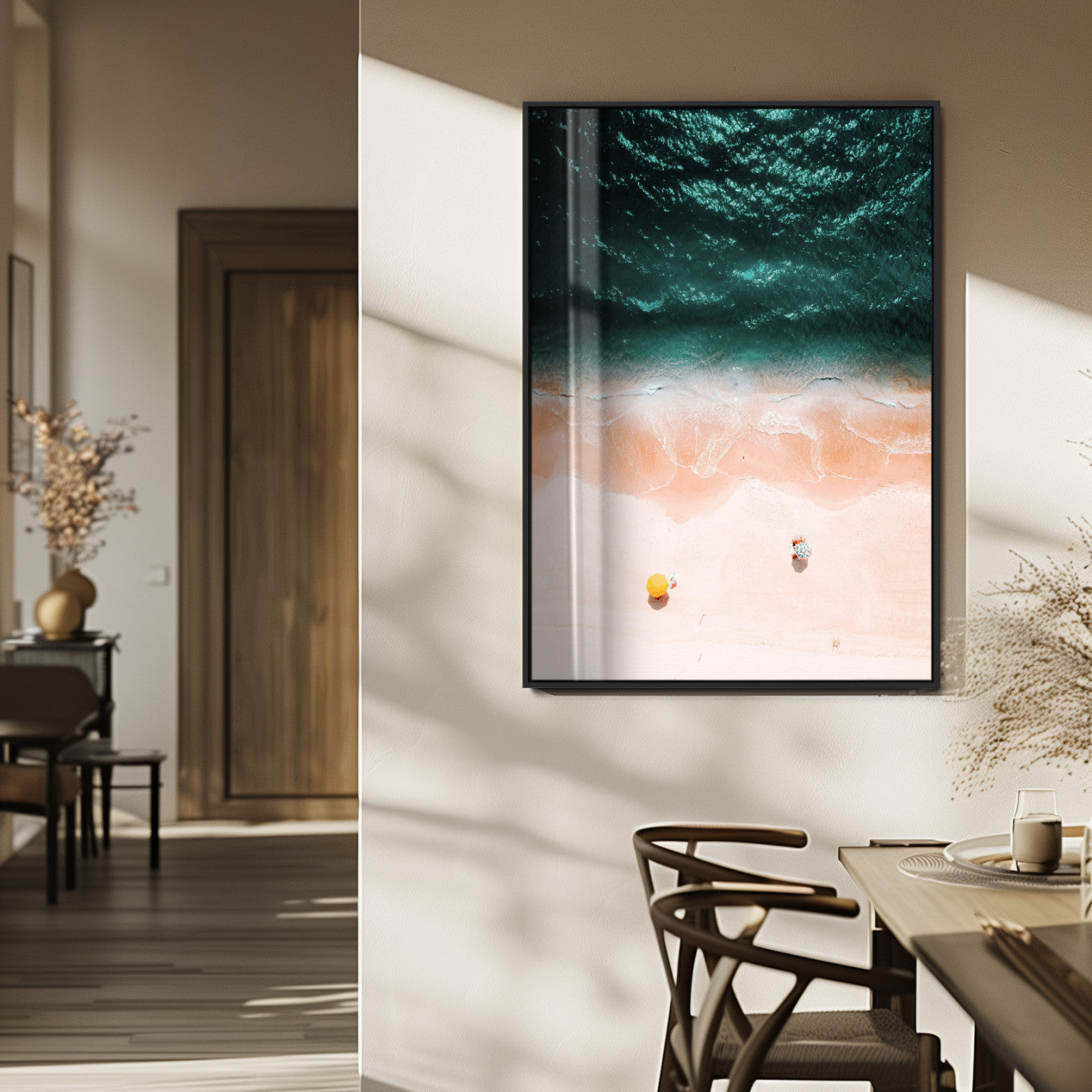 MGV-FP-48X32-3P - Tropical Relaxation Wall Art Canvas Print, Framed Coastal Vibes Art Picture Print, Ocean Aesthetic Perfect Coastal Minimalist Decor Artwork
