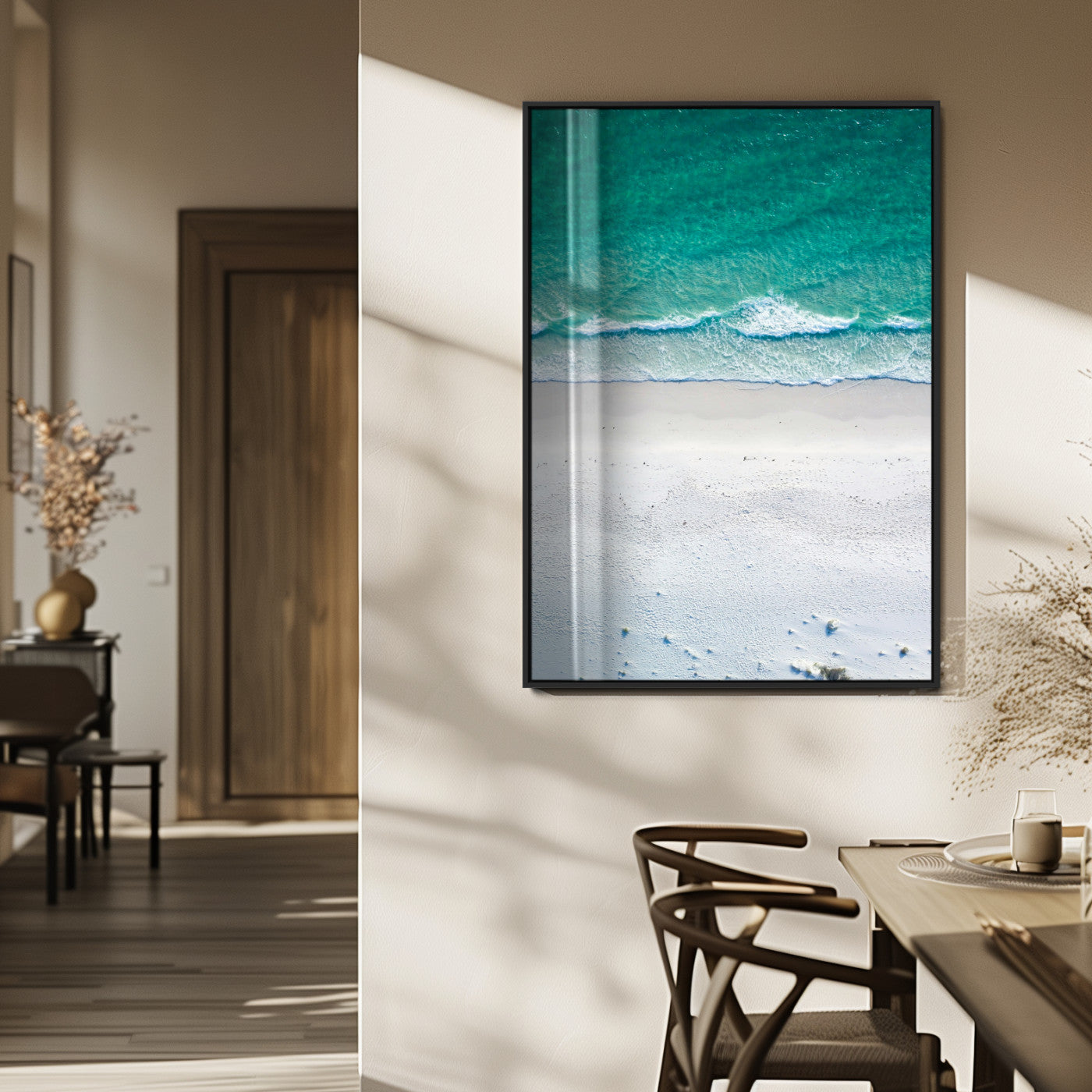 MGV-FP-48X32-3P - Soft Waves Wall Art Canvas Print, Framed Seaside Escape Art Picture Print, Minimalist Beach Aesthetic Perfect Coastal Minimalist Decor Artwork