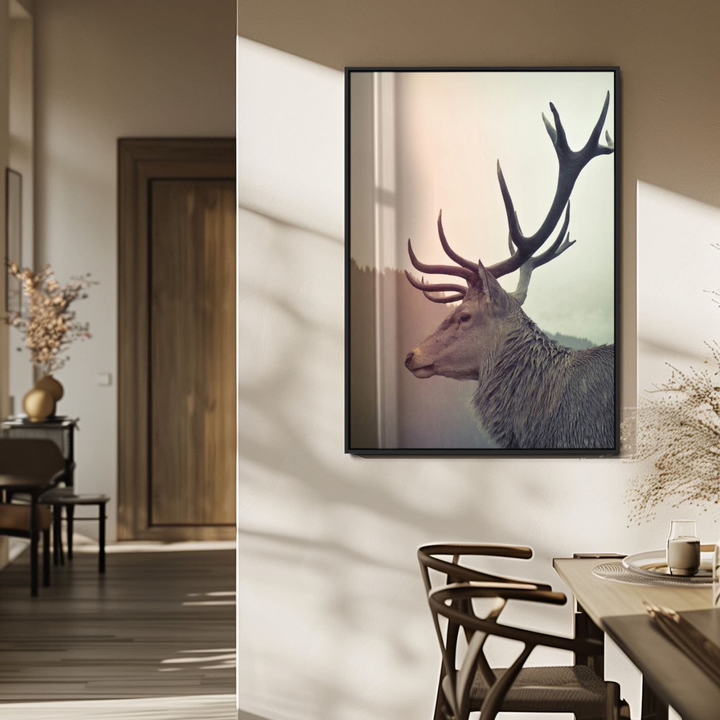 MGV-FP-48X32-3P - Deer Canvas Print Wall Art Canvas Print, Framed Woodland Animal Decor Art Picture Print, Rustic Lodge Wall Art Perfect Rustic Lodge Decor Artwork