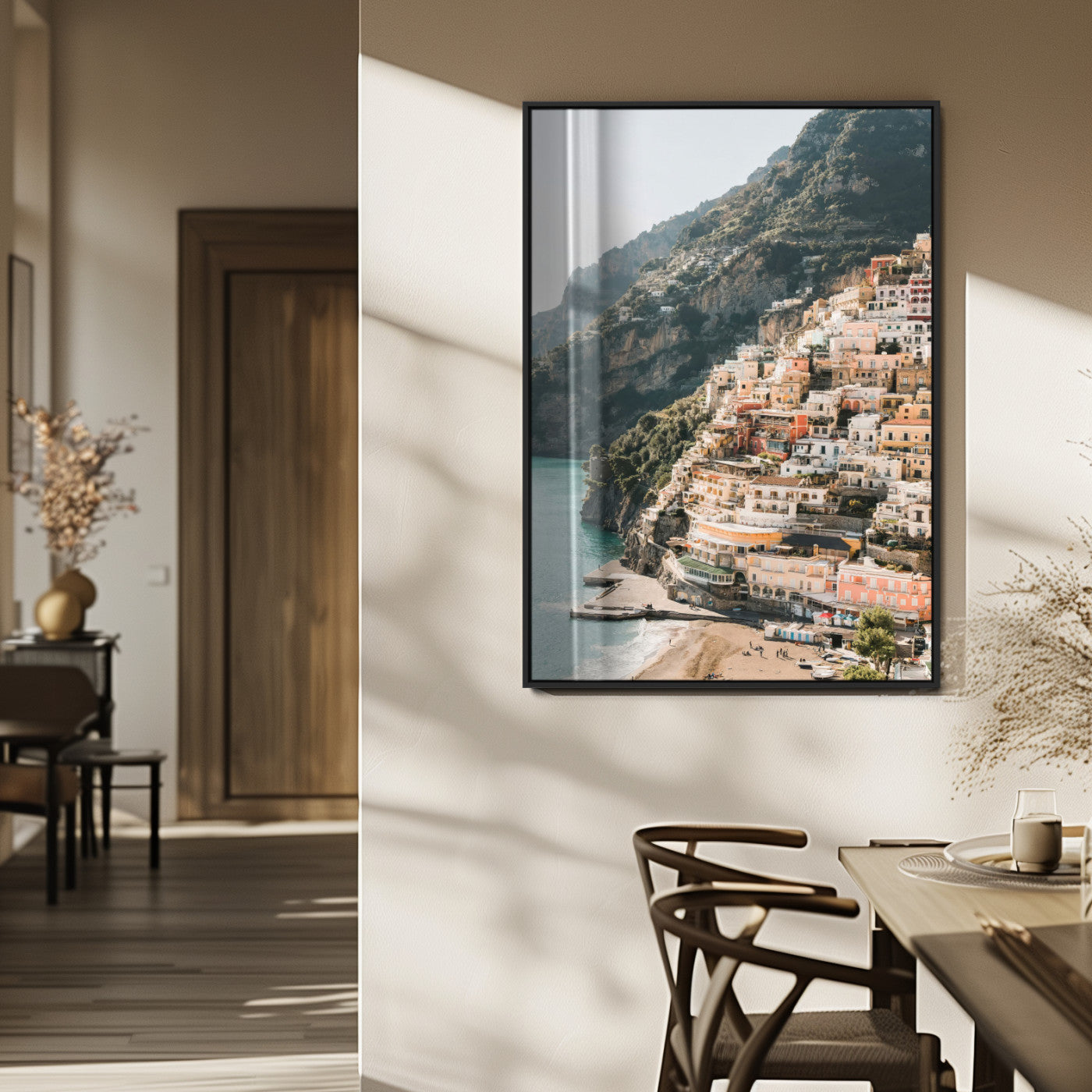 MGV-FP-48X32-3P - Scenic Coastal Cliffside Town Wall Art – Mediterranean Seaside View Canvas Print, Vibrant Wrapped Canvas for Living Room, Office, Home Decor