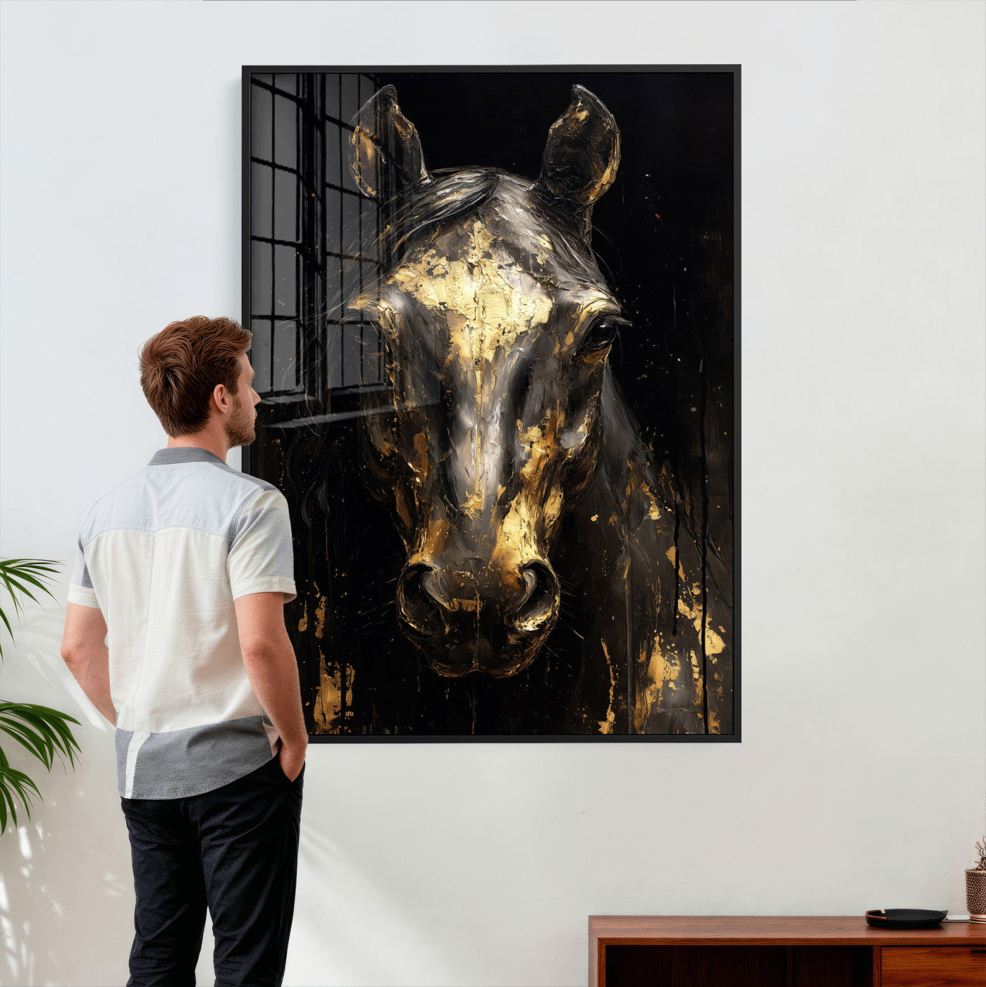 84049438-MGV-CV-24X36 - Abstract Horse Wall Art Canvas Print – Painting Style Western Equine Artwork Print for Living Room, Ranch, and Office Decor