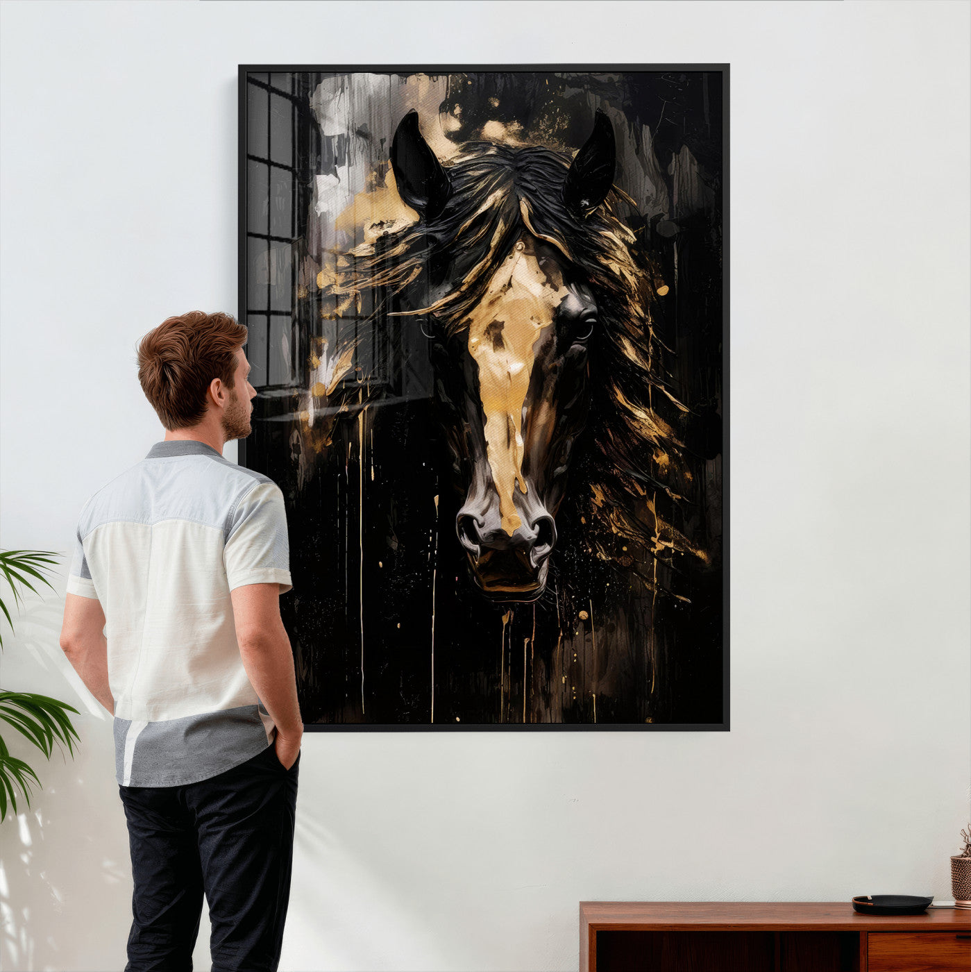 91506748-MGV-CV-24X36 - Abstract Horse Wall Art Canvas Print – Painted Style Western Equine Artwork Print for Living Room, Ranch, and Office Decor