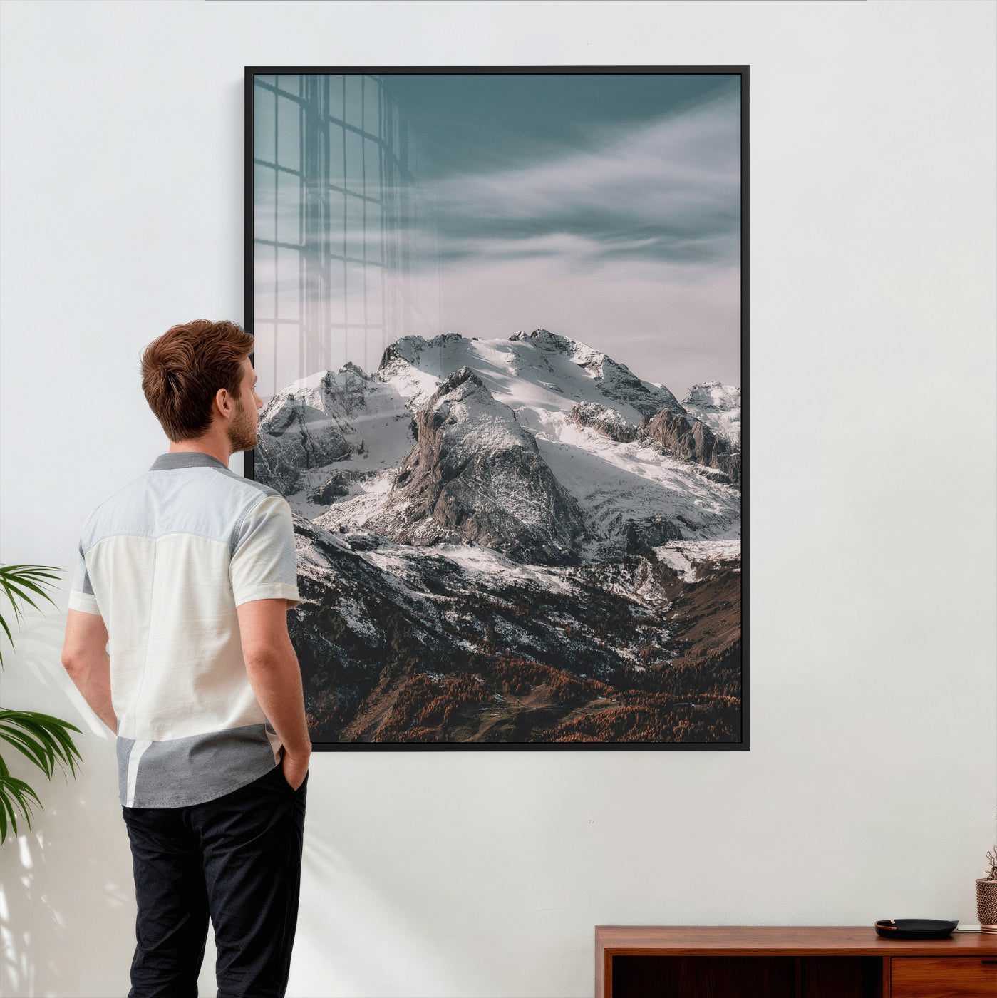 73655572-MGV-CV-24X36 - Alpine Mountain Landscape Wall Art Canvas Print, Snowy Peak Nature Wall Decor, Minimal Mountain Photography Canvas, Large Vertical Mountain Wall Art
