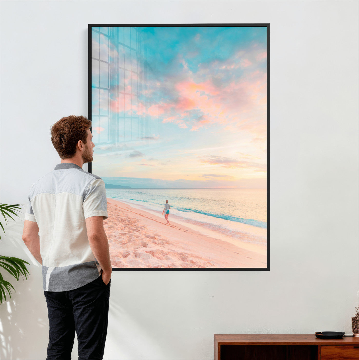 49353231-MGV-CV-24X36 - Pastel Beach Walk Wall Art Canvas Print – Soft Coastal Photography Artwork Print for Bedroom, Living Room, and Serene Home Decor