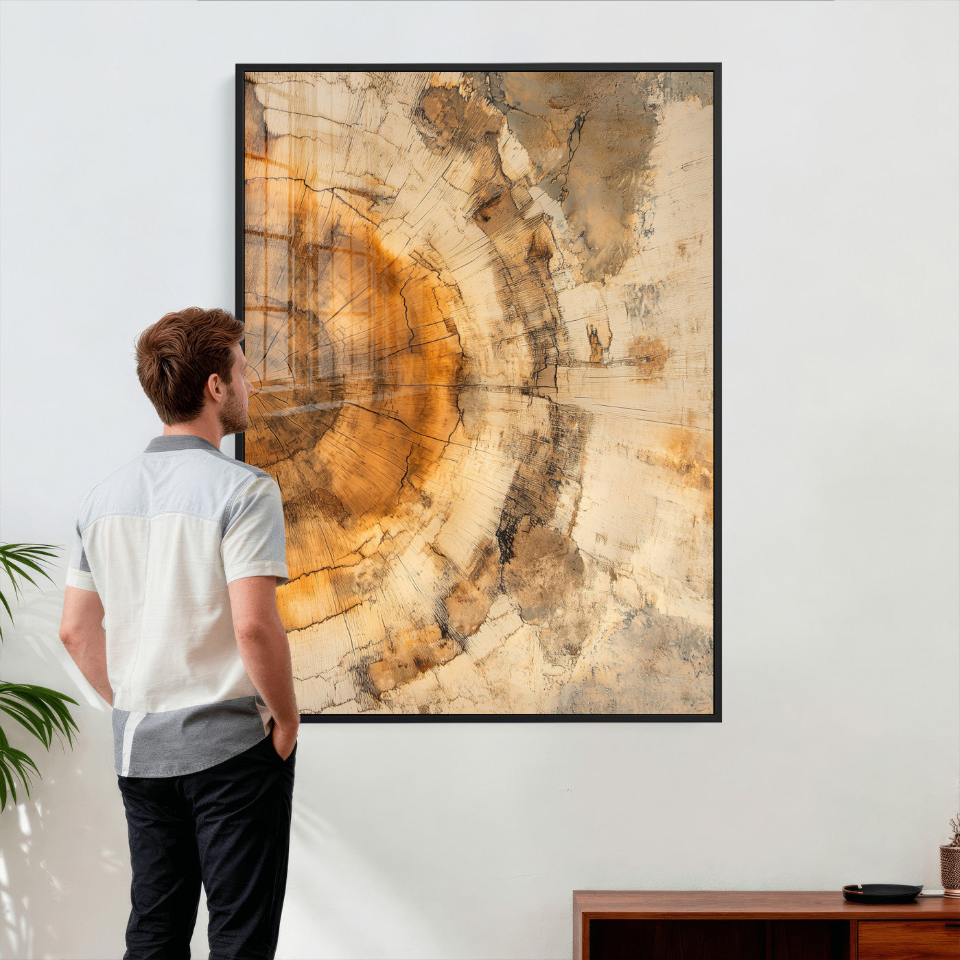46484271-MGV-CV-24X36 - Abstract Wood Ring Wall Art Canvas Print – Natural Tree Ring Artwork Print for Rustic Home, Cabin, and Modern Organic Decor