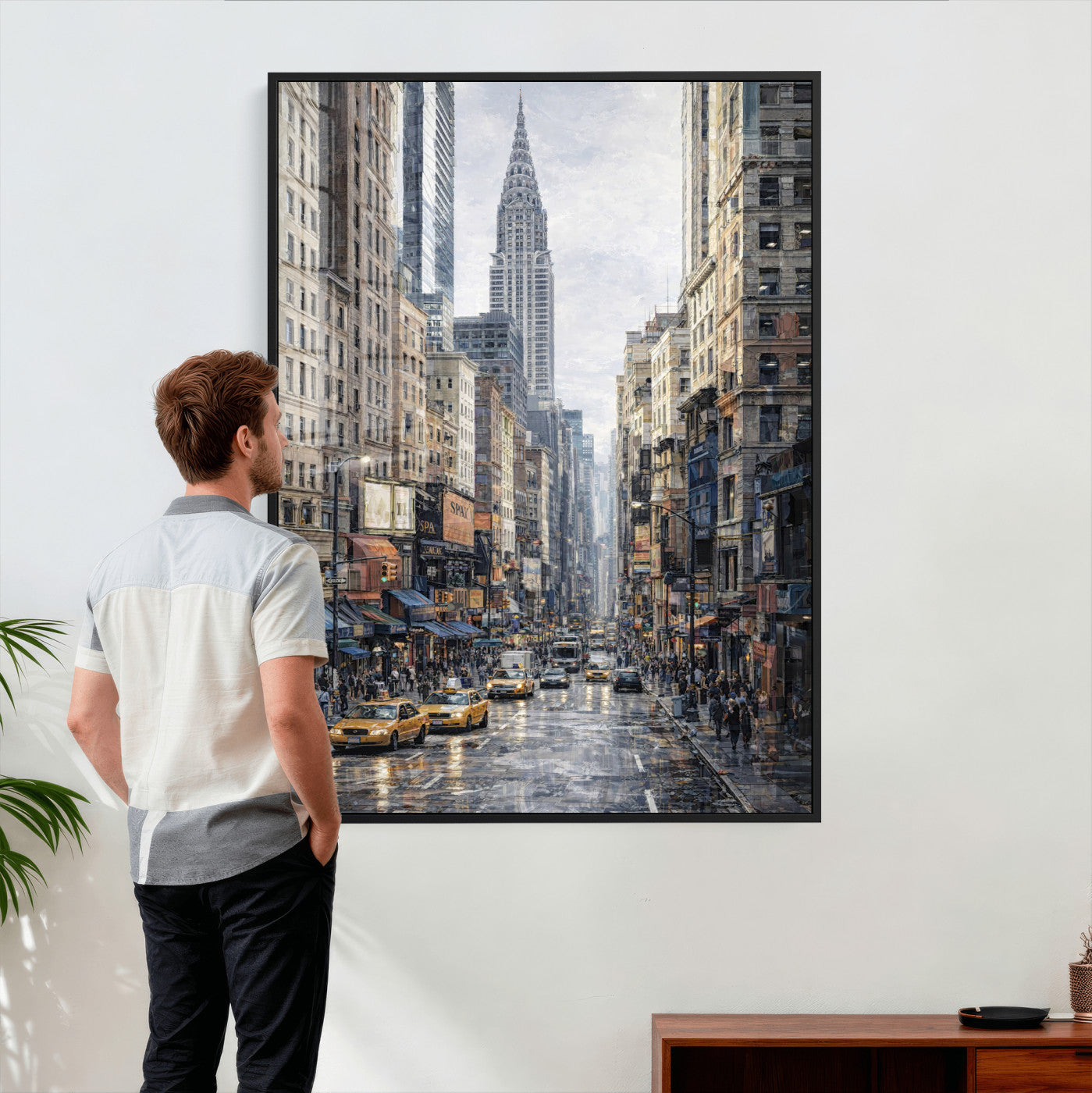 37693299-MGV-CV-24X36 - Chrysler Building New York Wall Art Canvas Print, Abstract NYC Street Painting Canvas Print, Modern Manhattan City Artwork for Living Room Decor