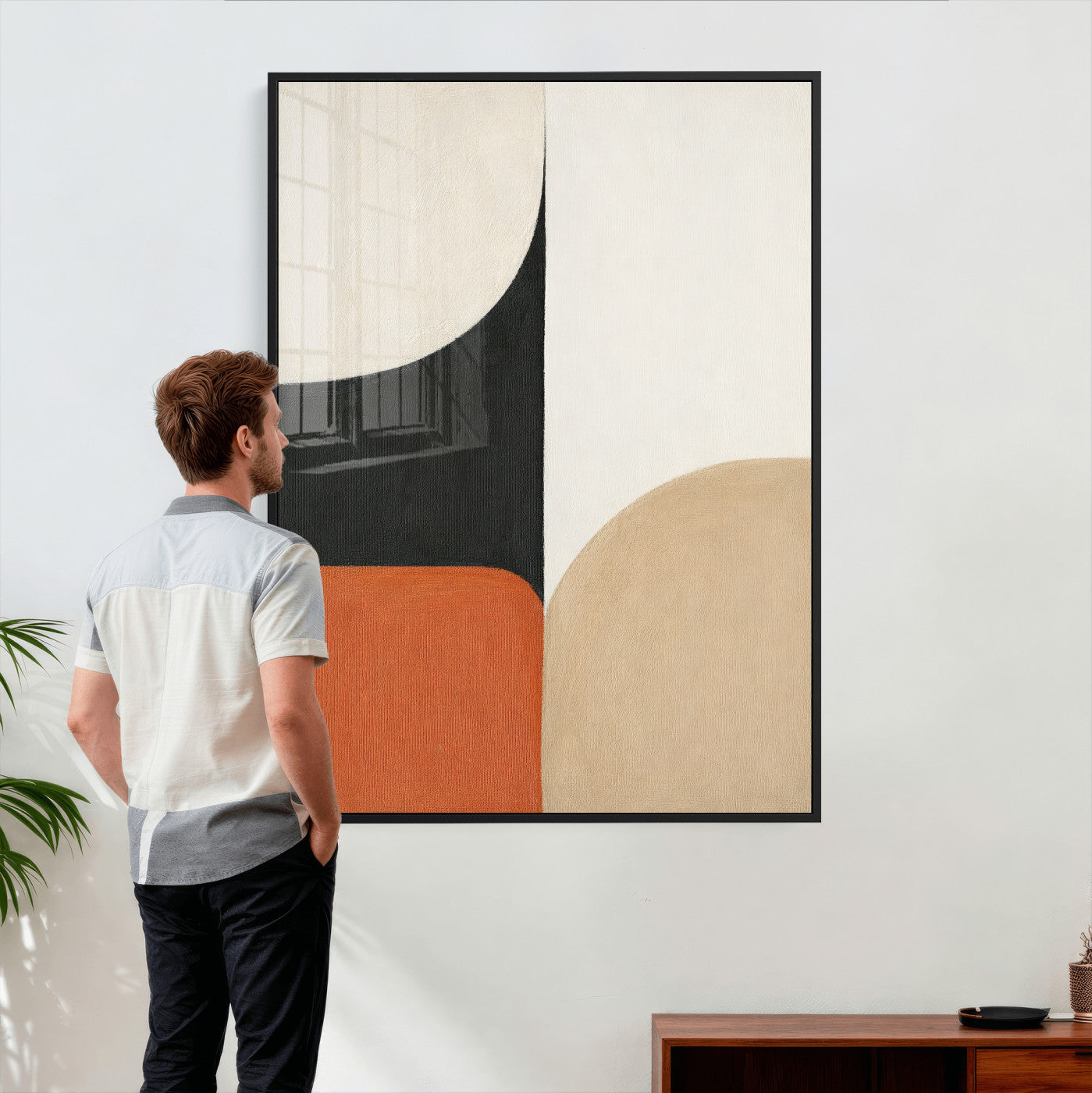 38800649-MGV-CV-24X36 - Geometric Abstract Wall Art Canvas Print, Orange Blue Abstract Expressionist Painting Print, Modern Geometric Abstract Canvas Art
