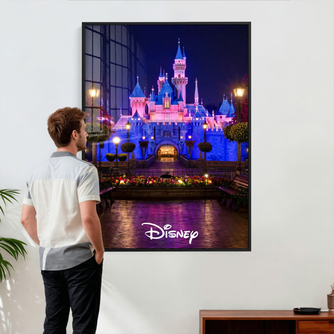 79435D-MGV-CV-24X36 - Disney Castle Wall Art – Framed Magic Kingdom Canvas Artwork, Fairytale Design, Kids Room Fantasy Decor for Home, Office