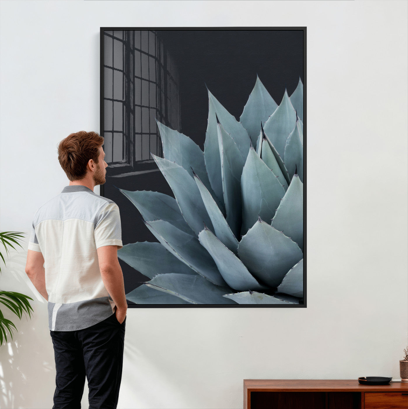 59803798-MGV-CV-24X36 - Agave Wall Art Canvas Print, Blue Green Succulent Botanical Framed Artwork, Minimalist Desert Plant Decor for Living Room Bedroom Office Bathroom
