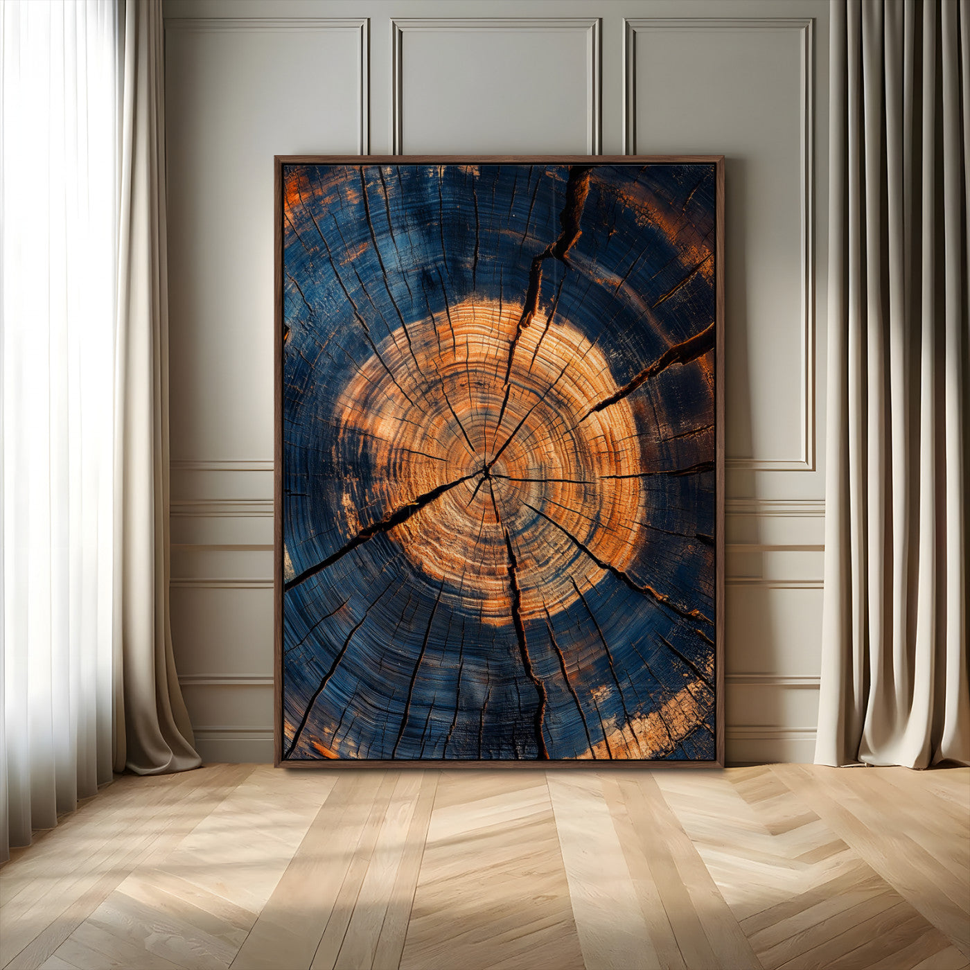 MGV-FP-48X32-3P - Tree Rings Wall Art Canvas Print, Framed Rustic Texture Art Picture Print, Wood Grain Perfect Rustic Industrial Decor Artwork
