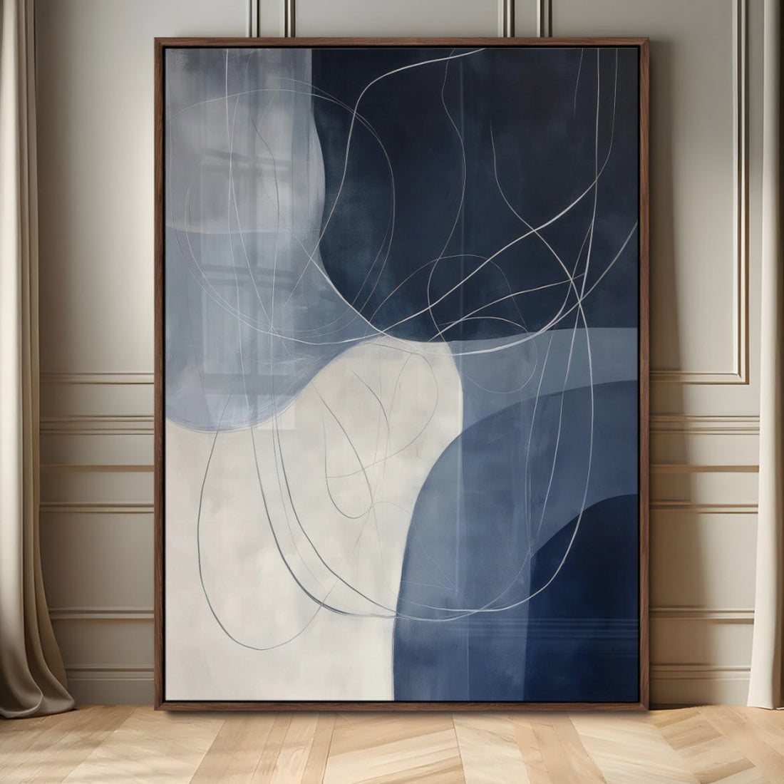 Navy Abstract Wall Art Canvas Print | Framed Minimal Line Art