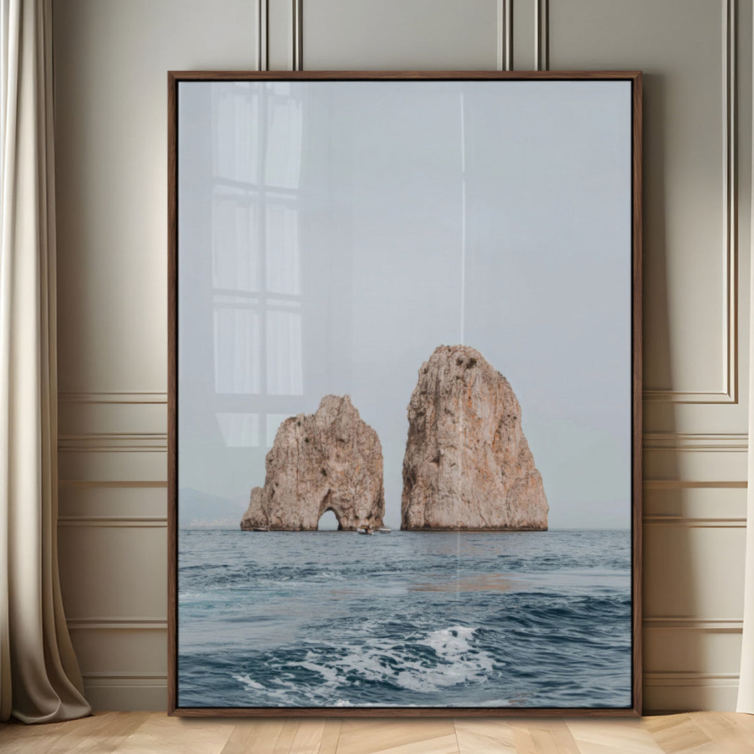 Faraglioni Capri Wall Art Canvas Print, Framed Serene Ocean Mediterranean Coast