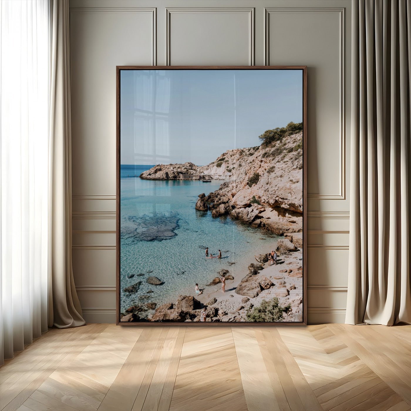 MGV-FP-48X32-3P - Turquoise Cove Wall Art Canvas Print, Framed Ibiza Beach Art Picture Print, Mediterranean Shore Perfect Boho Coastal Decor Artwork