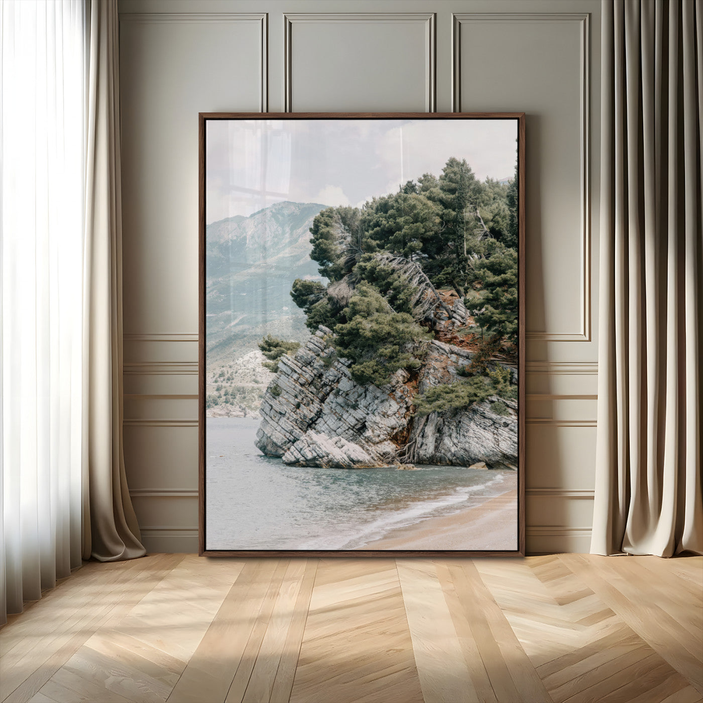 MGV-FP-48X32-3P - Beach Trees Wall Art Canvas Print, Framed Earthy Beachside Art Picture Print, Beachside Nature Perfect Rustic Coastal Decor Artwork