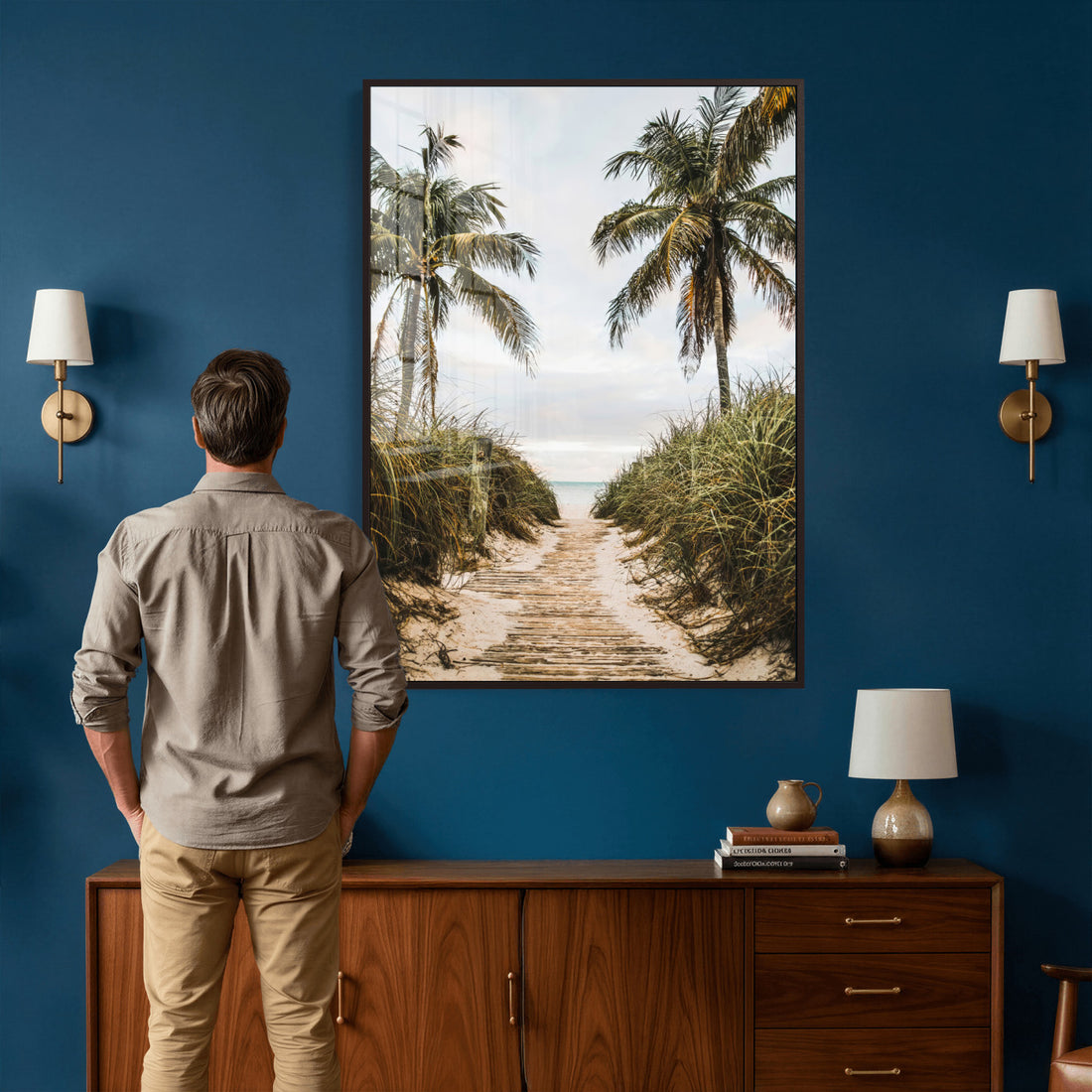 Tropical Palm Wall Art | Sandy Pathway Canvas Print, Ocean View