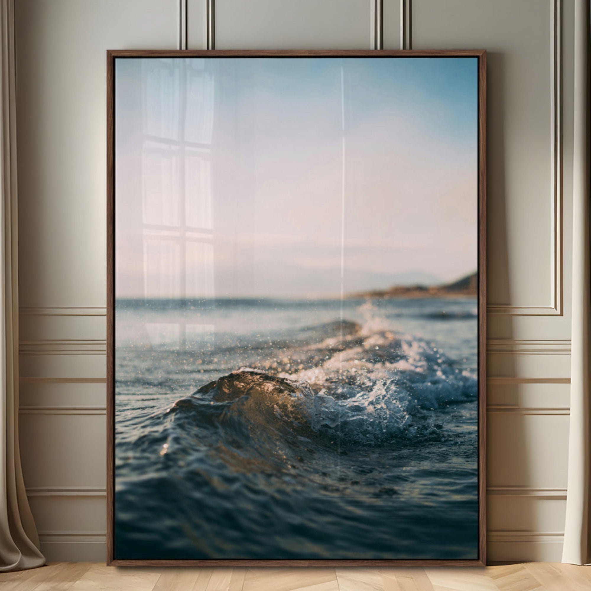 65283502-MGV-CV-24X36-Ocean Waves Wall Art Canvas Print – Framed Coastal Serenity Golden Hour Modern Nature Scene Artwork for Home Office