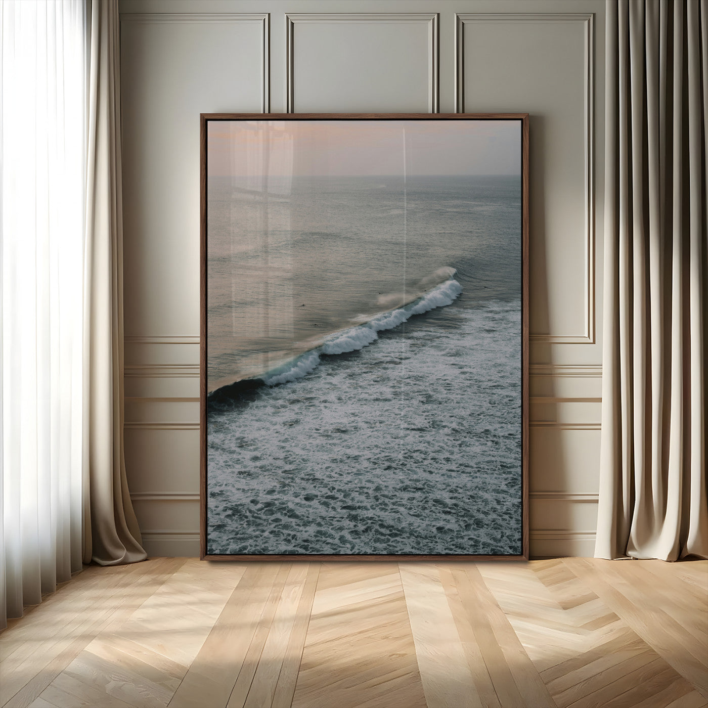 MGV-FP-48X32-3P - Ocean Waves Wall Art Canvas Print, Framed Coastal Serenity Art Picture Print, Relaxing Ocean Perfect Modern Coastal Decor Artwork