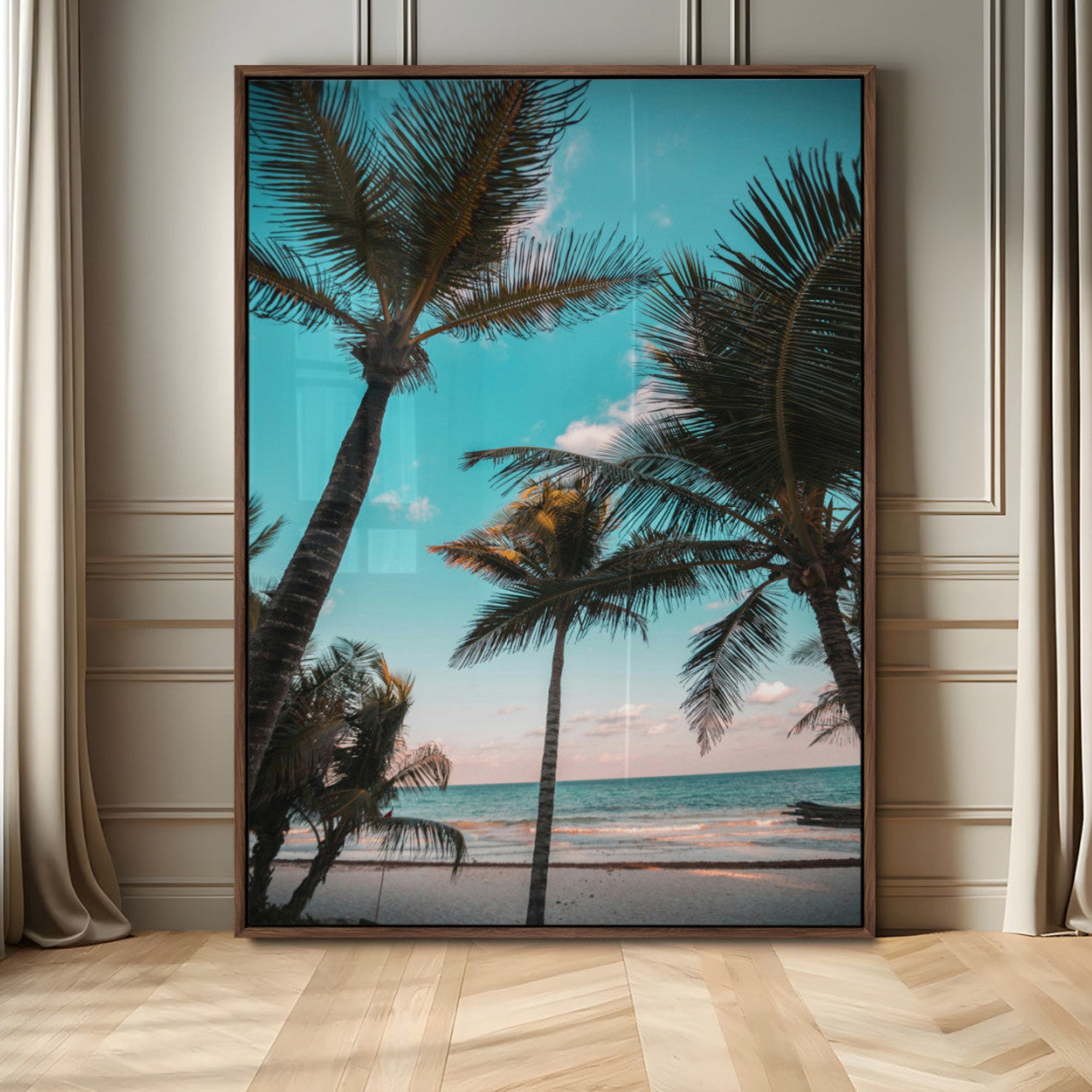 49451039-MGV-CV-24X36-Palm Trees Wall Art Canvas Print – Framed Tropical Beach Ocean Breeze Artwork for Home, Office, Living Room