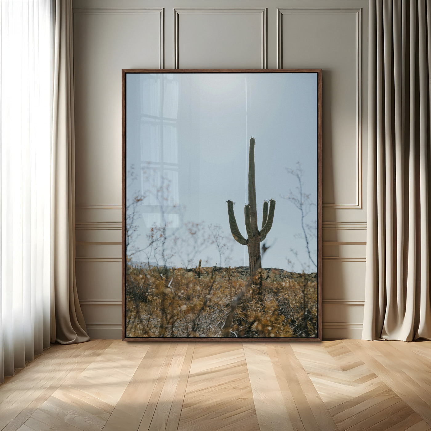 MGV-FP-48X32-3P - Saguaro Cactus Wall Art Canvas Print, Framed Desert Landscape Art Picture Print, Southwestern Aesthetic Perfect Southwestern Boho Decor Artwork