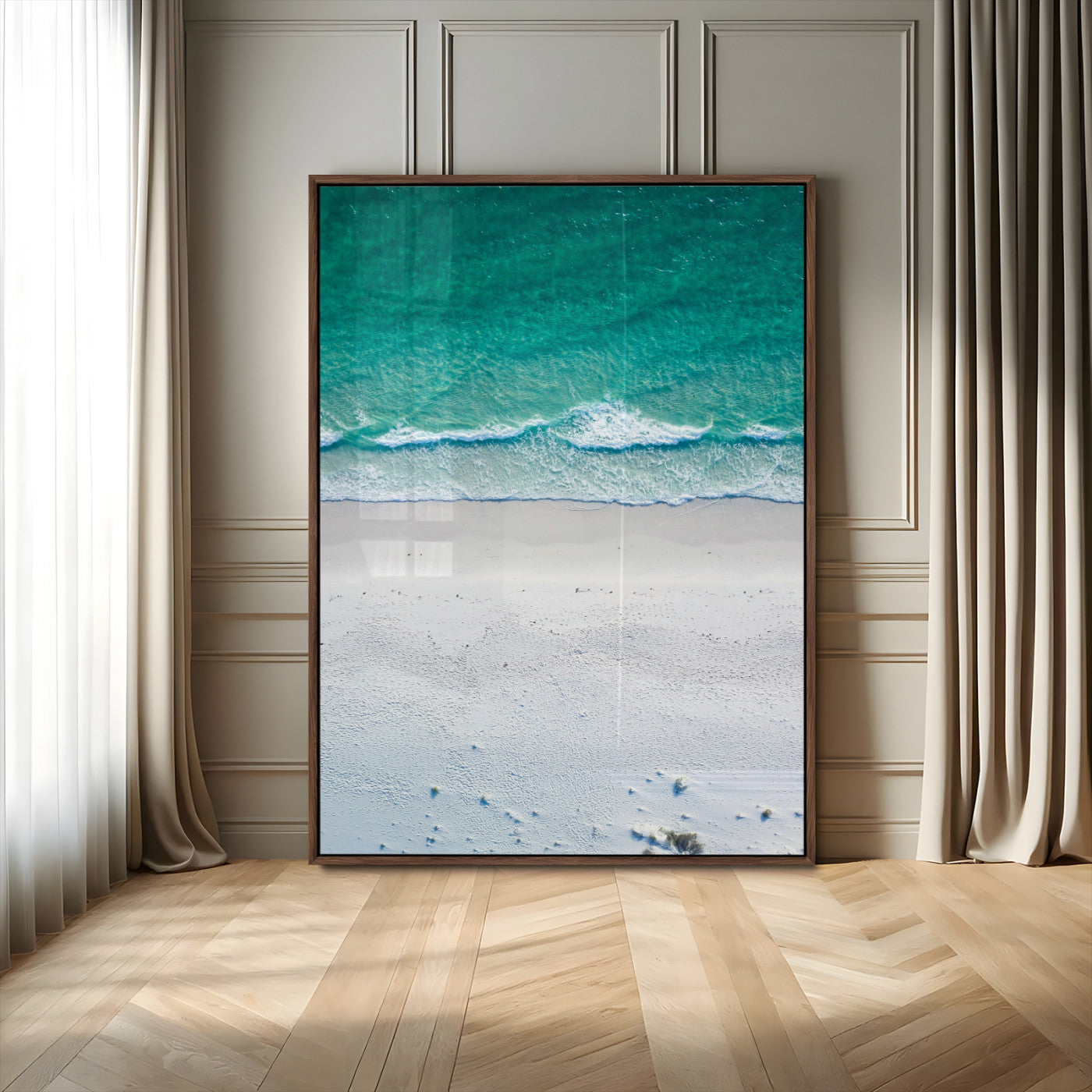 MGV-FP-48X32-3P - Soft Waves Wall Art Canvas Print, Framed Seaside Escape Art Picture Print, Minimalist Beach Aesthetic Perfect Coastal Minimalist Decor Artwork
