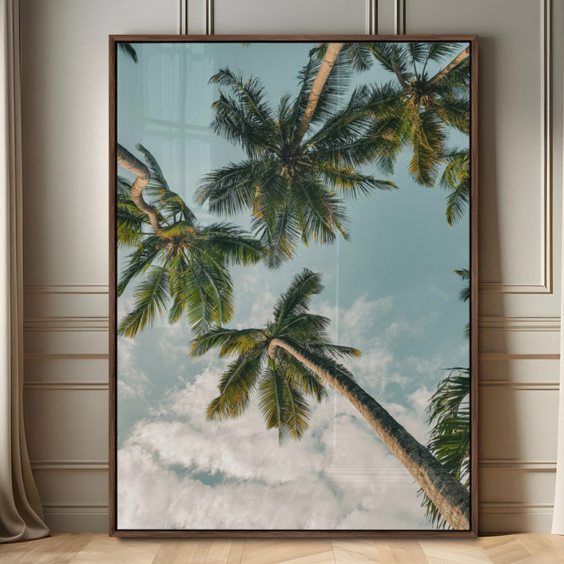 Tropical Palm Trees Wall Art Canvas Print, Framed Coastal Nature Art, Relaxing Summer Vibes Boho Decor