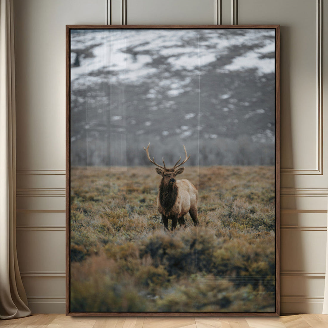 Wild Elk Wall Art Canvas Print, Framed Mountain Wilderness Majestic Animal Artwork