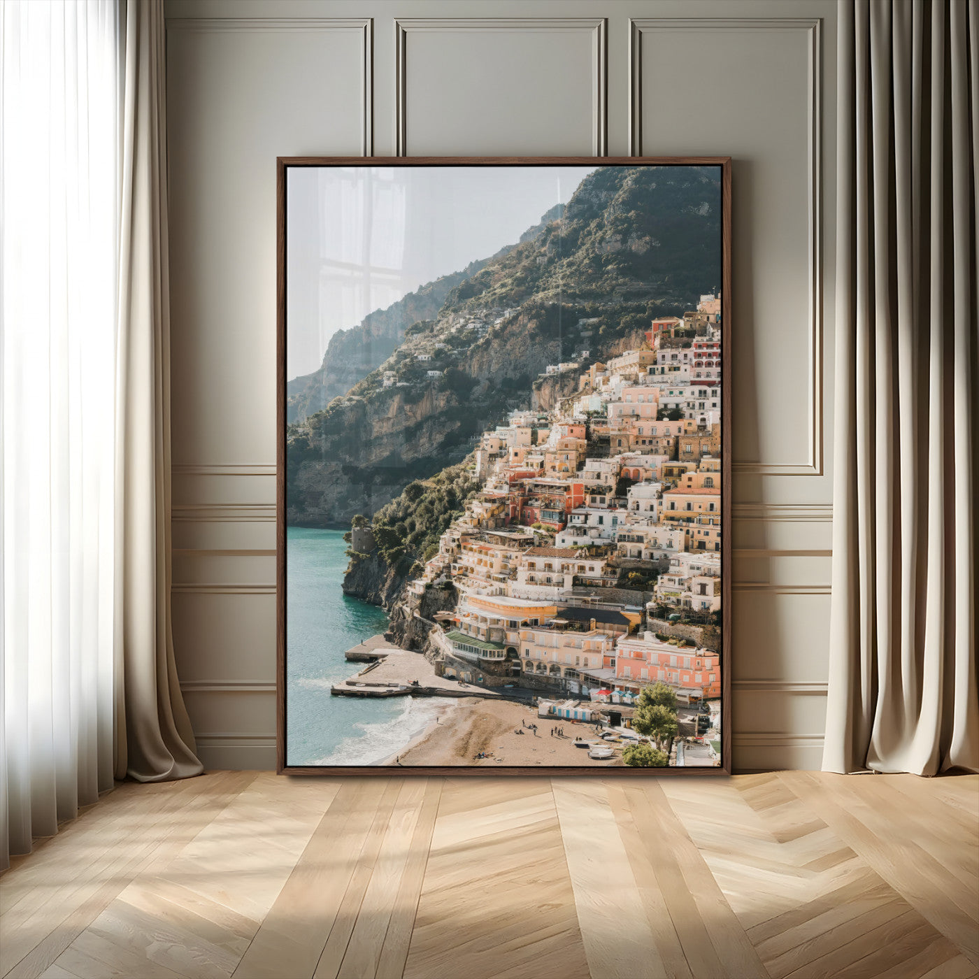 MGV-FP-48X32-3P - Scenic Coastal Cliffside Town Wall Art – Mediterranean Seaside View Canvas Print, Vibrant Wrapped Canvas for Living Room, Office, Home Decor