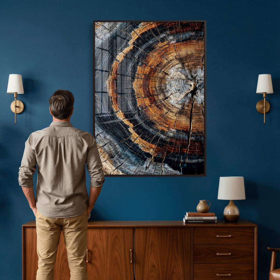 Abstract Wood Grain Canvas Print, Tree Ring Pattern Wall Art, Framed and Ready to Hang