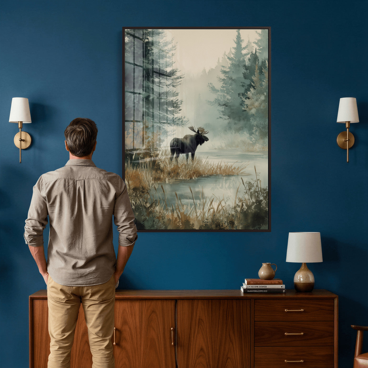 78345154-MGV-CV-24X36 - Watercolor Abstract Moose Forest Wall Art Canvas Print – Wildlife Nature Artwork Print for Living Room, Cabin, and Office Decor